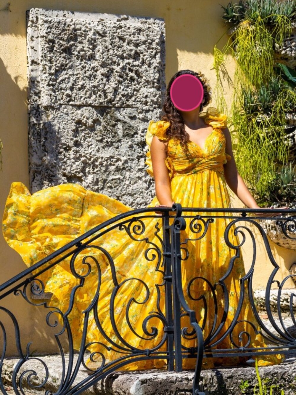 Mac Duggal Yellow Ruffle Tiered Floral Cut-Out Chiffon Dress Size 0 - Picture 4 of 7